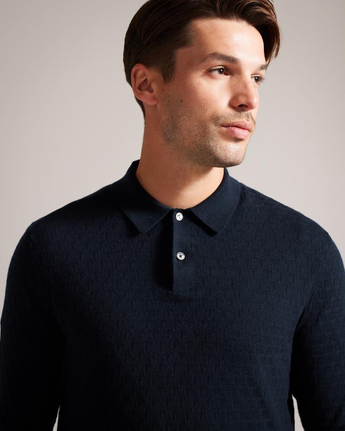 Polo Ted Baker Long Sleeve Knitted Bleu Marine Homme | BUV-29223441